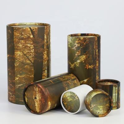 China Viable Biodegradable Tree Printed Human Pet Ashes Urns Cremation Satte Tube For Ashes Sea Spread Burial for sale