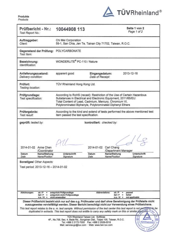 Cert. for Rohs, 2011/65/EU - Mockwell Technology Limited