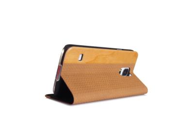 China Brown Wood Flip Samsung Galaxy S5 Leather Case Mobile Cell Phone Protective Shell for sale