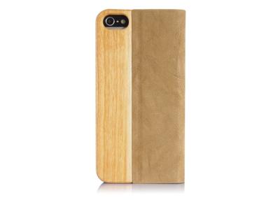 China Fashion Wood and Leather Flip Phone Case Iphone 5 / 5S Wallet Folio Covers Waterproof for sale