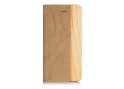 China Stand iPhone 5 Leather Flip Wallet iPhone Leather Folio Case with Real Wood for sale