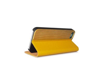 China Customize Yellow Leahter and Wood Iphone 5S Folio Case / Cell Phone Case with Stand for sale