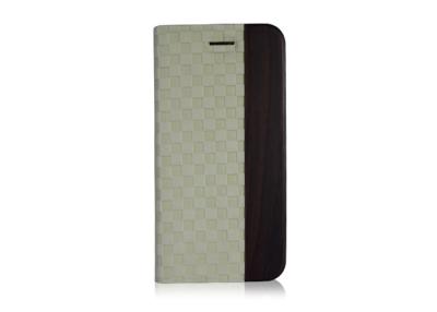 China Wood And Grid Pattern iPhone Leather Folio Case , Magnetic iPhone 6 Wallet for sale