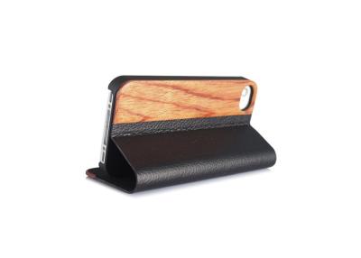 China Stand iPhone 4 / 4S Leather Flip Case Wooden iPhone 4 Cover Wallet Waterproof for sale