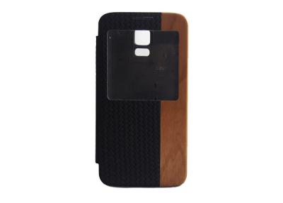 China Stylish Wooden and Real Leather Samsung Galaxy S5 Leather Case With Stand Anti-scratch for sale