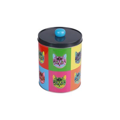 China Recyclable Hot Tour Metal Canister Pet Food Storage Tin With Handle Lid for sale