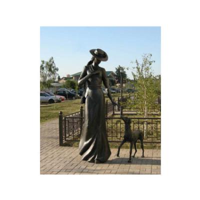 China Life Size Bronze Sculpture In Durable Classic Lady And Dog Statue Design for sale