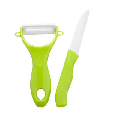 China Viable Ceramic Kitchen Knife and Peeler Set 2 Pieces Together Ceramic Fruit Vegetable Peeling Knife and Peeler for sale