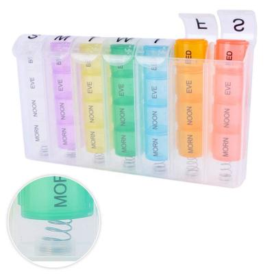 China Pill Packing 7 Days Pill Box Organizer 28 Compartment Travel Pill Box Plastic Organizer for sale