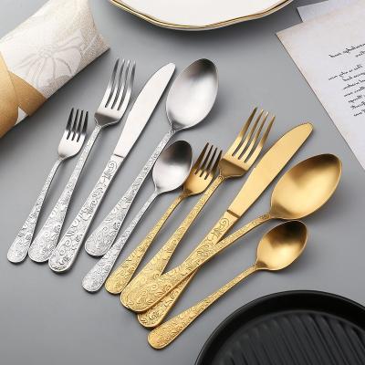 China Jieyang Viable Luxury Cutlery Retro Set Matte Gold Modern Silverware Stainless Steel Vintage Hotel Cutlery Flatware Flatware Fork Spoon Knife for sale