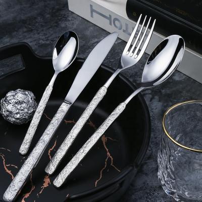 China 18/10 Mirror Surface Peel Stone Surface Viable Stainless Steel Cutlery Silverware Silverware Restaurant Silver Flatware Sets for sale