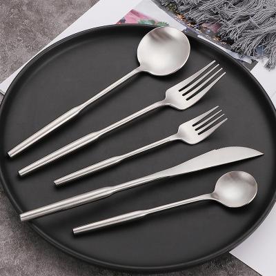 China Vintage Viable Bulk Matte Hot Seller Stainless Steel Silver Flatware Set 18/10 Round Handle Home Restaurant Hotel Flatware Sets for sale