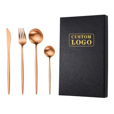 China Flatware Stainless Steel Cutlery 304 PVD Color Sustainable Luxury Wedding Matte Restaurant Rose Gold 4pcs Spoon Fork Gift Box Flatware Sets for sale