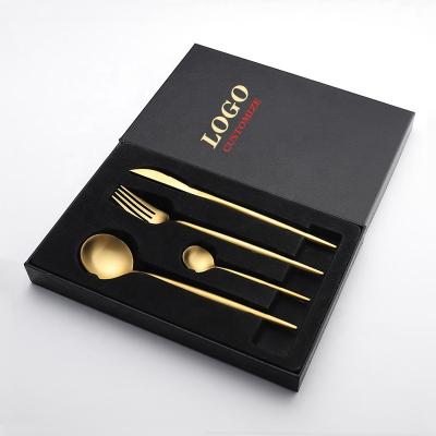 China Viable Custom Logo Cutlery Gift Set Stainless Steel Silverwte Set 18/10 Spoons Fork Wedding Restaurant 4pcs Matte Gold Flatware Spoon Sets for sale