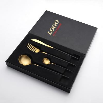 China High-End Viable Silverware Gift Set 18/10 Stainless Steel Silverware Sets 4pcs Restaurant Wedding Wedding Forks Spoons Black Gold Flatware for sale