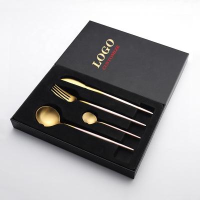 China Pink 18/10 Stainless Steel Silverware Logo Cutlery Sets Custom Viable Home Restaurant Wedding Spoons Forks Gift Set 4pcs Gold Flatware for sale