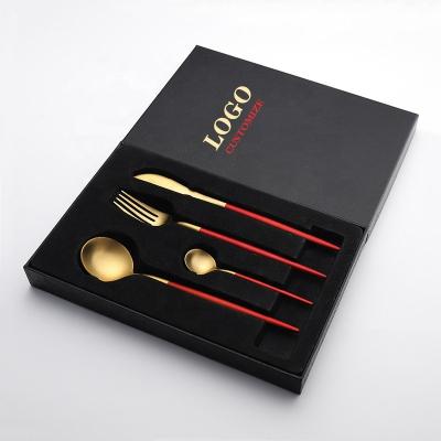 China Red 18/10 Stainless Steel Silverware Sets Logo Cutlery Set Custom Viable Gift Set Spoons Forks Wedding Home Restaurant 4pcs Gold Flatware for sale