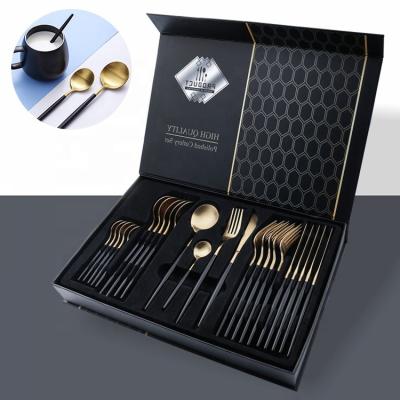 China 24pcs set stainless steel silverware spoon viable fancy cutlary fork set cubiertos Para bodas gold Portugal flatware 304 black flatware cutlery for sale