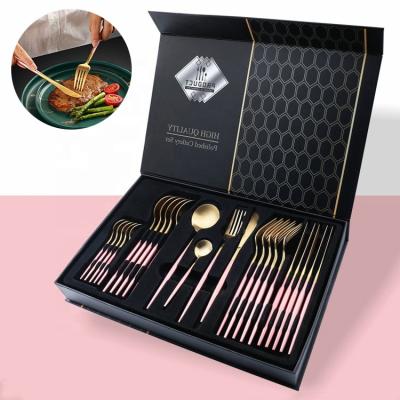 China Viable luxury pink gold wedding spoon fork set cutlery or rose flatware set 1810 stainless steel silverware metal cutlery cubiertos for sale