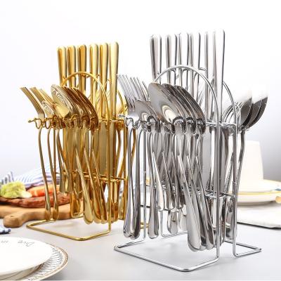 China Sustainable Luxury Gold 24pcs Flatware Set With Rack Stainless Steel Gold Silverware Mirror Polished 24 Pieces Flatware Sets With Rack for sale