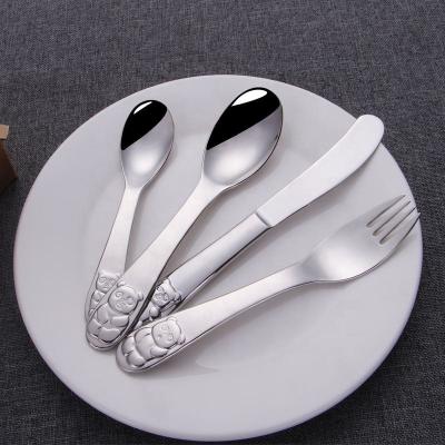 China Food Grade Minimalist 18/10 Stainless Steel Spoon Fork Knife Set 18/10 Kids Baby Cutlery Flatware Set Bear Child Flatware Sets High End Child Flatware Sets for sale