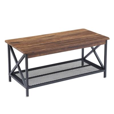 China Adjustable (height) coffee table with storage rack is suitable for modern industrial living room design with simple X-frame and for sale