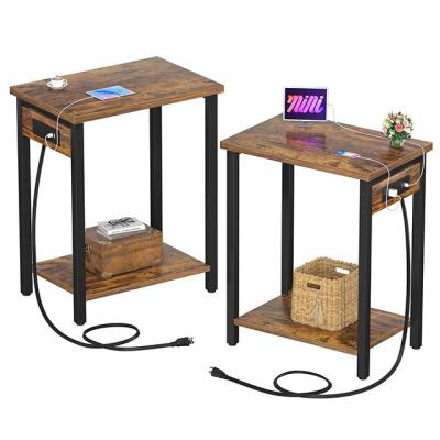 China Adjustable (height) with USB port and socket, bedside table with storage rack, ultra-thin 2-layer sofa table for sale