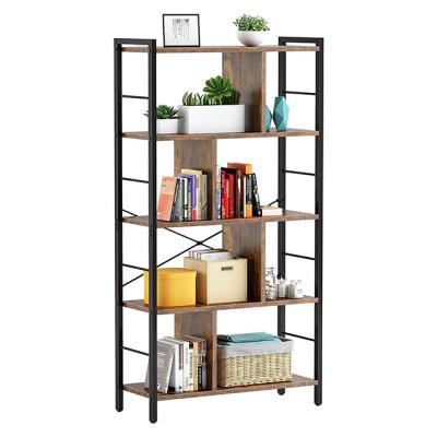 China 5 Tier Wooden Shelf Adjustable Industrial Metal Shelf (Height) Shelf Bedroom Living Room Vertical Display Stand for sale