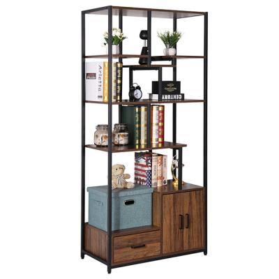 China (Size) 6 Tier Adjustable Shelf With Drawer Door Geometry Industrial Bookcase Show It for sale