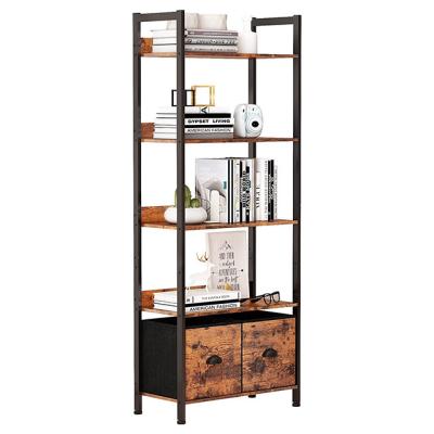 China 5 Layers High (Height) Adjustable Shelf Tube Bookcase With 2 Storage Drawers Vertical Industrial Display Shelf for sale