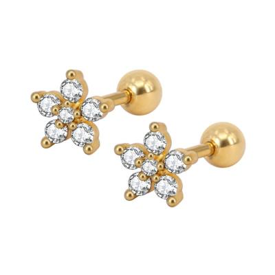 China Stainless Steel Gemstone Flower Cartilage 16 Gauge Stud Earrings for sale