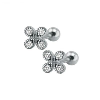 China Stainless Steel Four Leaf Clover Cartilage Earring Body Jewelry Tragus Helix Piercing Piercing for sale