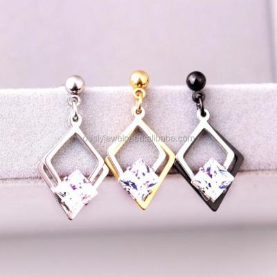 China New Designs Stainless Steel Hanging Square Shape Helix Earring Zircon Tragus Piercing Jewelry for sale