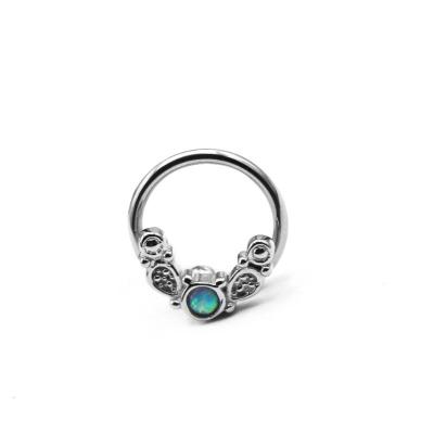 China New Arrival 316L Stainless Steel Septum Circle Surgical Steel Nose Ring Opal Captive Bead Ring for sale