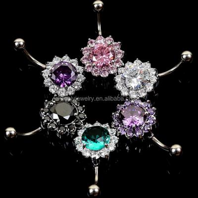 China Big Gems 316L Stainless Steel Fake Zircon Belly Button Free Belly Button Rings for sale