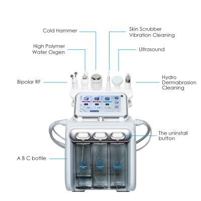 China Factory produced 17 kg 430*380*380mm portable white hydrafacial machine with 6 handles for face cleaning and lifting for sale