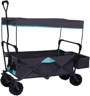 China Sand Beach Cart 4 Wheel Folding Outdoor Utility Beach Wagon Cart With Canopy for sale