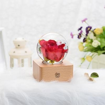 China Crystal+Wood+Resin Led Light Resin Sealed Real Flower Girlfriend Valentines Day Decorative Flowers Gift Pink Wife Gift For Birthday Valentines Day for sale