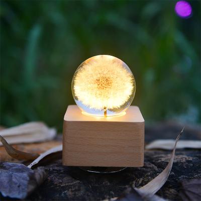 China Real Gifts Crystal Ball Wooden Base Music Box Fresh Flower Design with LED Night Light for Birthday Valentine Christmas New Year Gift for sale