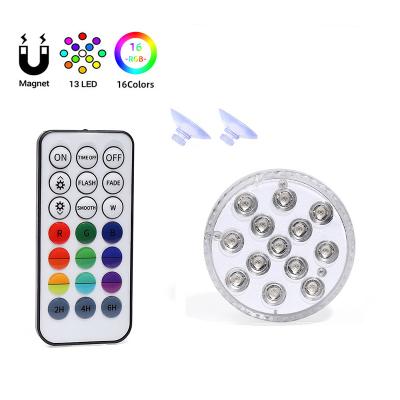 China Small Size Underwater Radio RGB 13 LED Spot Light Waterproof Underwater Expendable Submerged Multi Colors Pool Wall Lights Battery Operated for sale