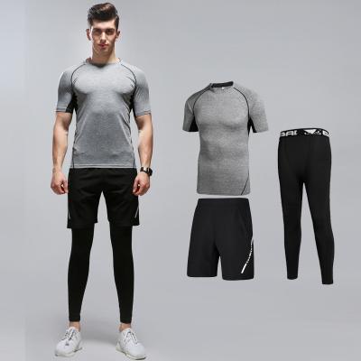 China Antibacterial Three Piece Short Sweatshirt And Sweatpants Sport Mens Clothes Fitness Wear for sale