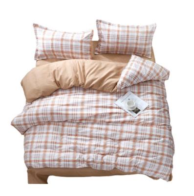 China Popular Modern Style Grid Design Viable A Four-Piece Bedding Set Polyester Flat Sheet And Pillowcase for sale