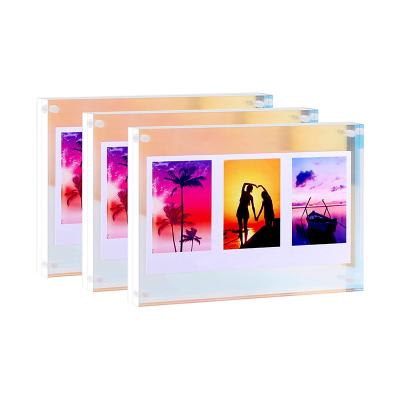 China Iridescent Acrylic Photo Frame Clear Double Sided Iridescent Rainbow Picture Frame Acrylic Frameless Acrylic Photo Frame for sale