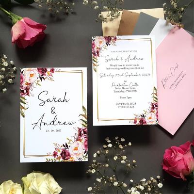 China Europe Customized DIY Floral Paper Wedding Invitation Reception Invites Including Envelopes for sale