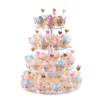 China Round Acrylic Cake Stand Wedding Birthday Clear 4 Layer Round Acrylic Display Cupcake Cake Stand Stand for sale