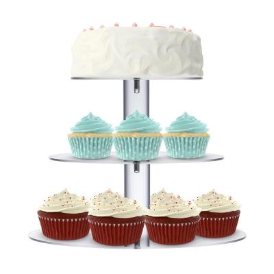 China Round Acrylc Cupcake Stand 3 Tier Wedding Party Birthday Round Acrylc Cupcake Stand Holder Assembled 3 Layer Plexiglass Cupcake Stand for sale