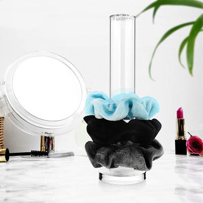 China Heavy Duty Acrylic Clear Hair Ties Organizer Scrunchies Holder Headband Thick Low Acrylic Tower for sale