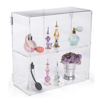 China 2 Layer Countertop 2 Tier Lockable Acrylic Display Case Cabinet Acrylic Countertops Case Plastic Shelf Box Customized for sale