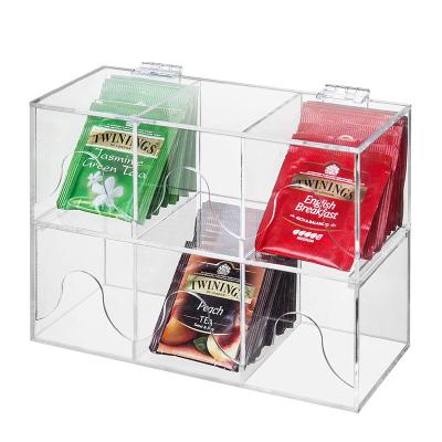 China Premium Clear Acrylic Stackable Organizer Teabag Box Lucite Coffee Bag Dispenser Box 6-Slot Tea Bag Rack for sale