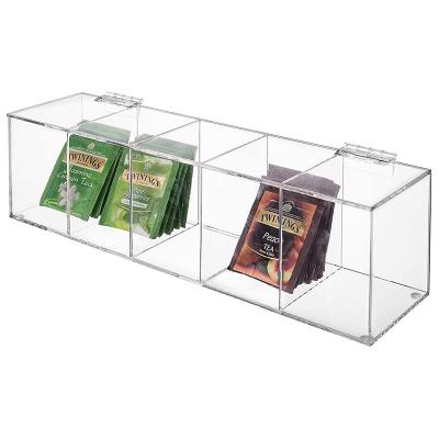 China Acrylic Coffee Bag Holder 5-Compartment Coffee Bag Holder Hinged Lid Clear Acrylic Tea Bag Organizer for sale